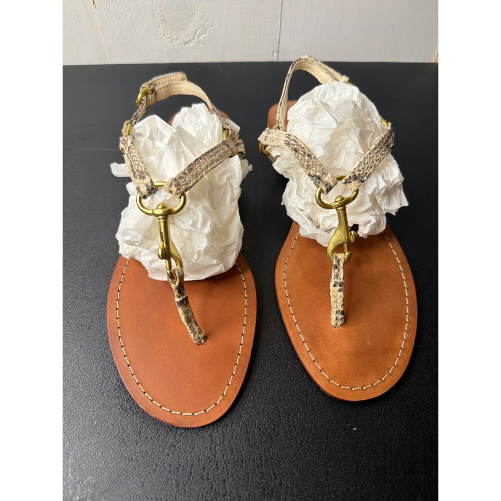 Coach Womens Brown Leather Snakeskin Thong Sandals Dog Leash F2270 9B